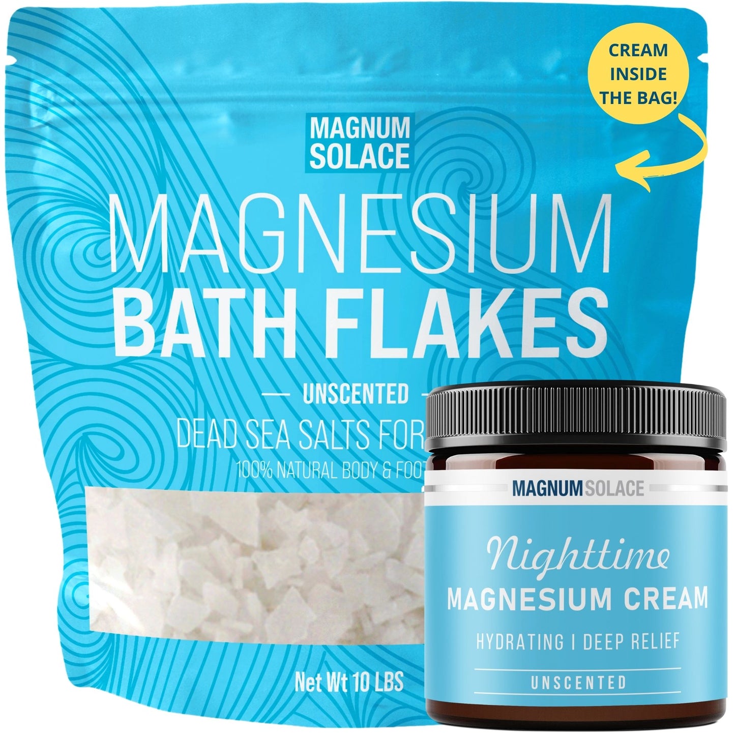 Magnesium Bath Flakes & Nighttime Magnesium Cream: Bundle (Unscented)