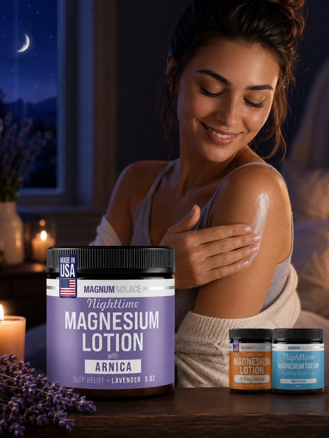 Nighttime Magnesium Body Care Bundle – Lavender Arnica Lotion, Citrus Tallow Lotion & Unscented Magnesium Cream – 3 Piece Set